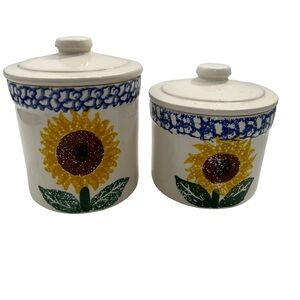 CROCK SHOP SANTA ANA. Set Of Two Sunflower Cookie Jar